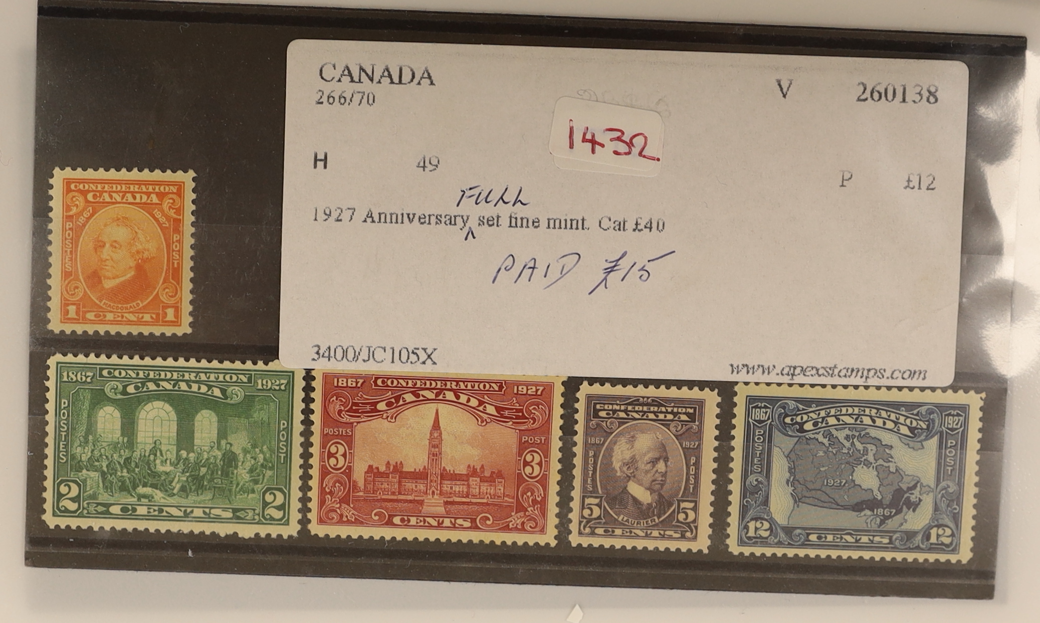 A selection of stamps including Canada 1897 Jubilee $1, Cyprus 1894 set, 1912 set, 1928 Anniversary set, 1924-28 to £1, Gibraltar 1886 set, 1925 £1(2), 1912 to £1, etc.